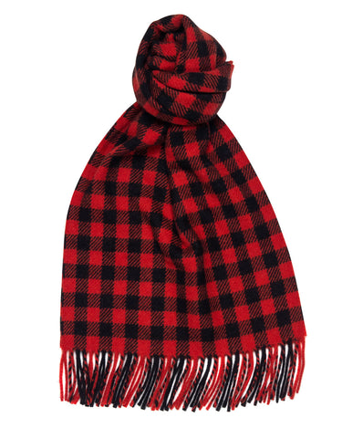 Joshua Ellis Classic House Check 100% Cashmere Scarf Black x Red